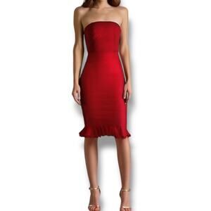 Michael Costello X Revolve Size S Strapless Mermaid Hem Midi Dress Red Lace NWT‎